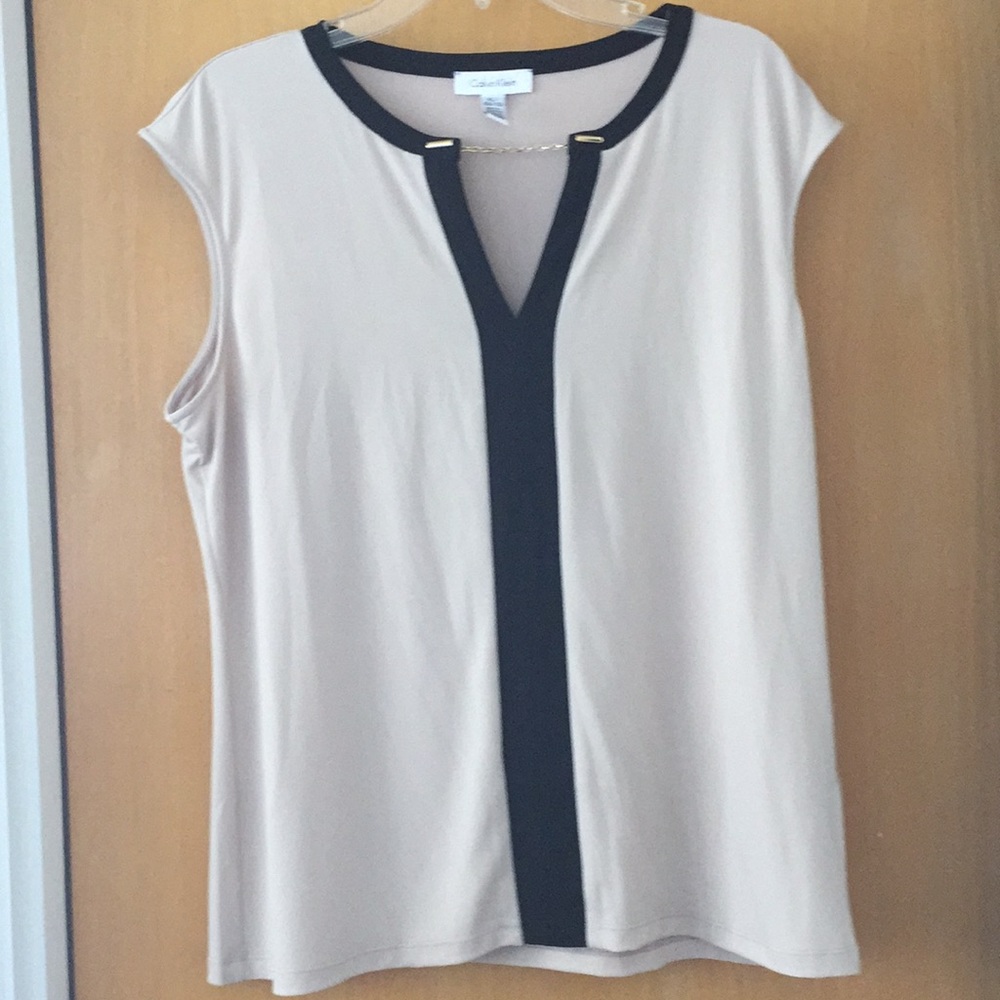 EUC Calvin Klein beige/black top